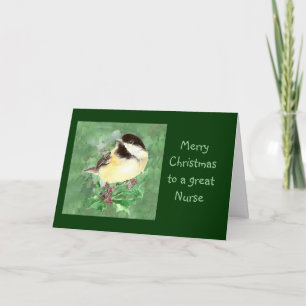 Cartes Pour Fêtes Annuelles Nature de houx d'oiseau de Chickadee de Noël