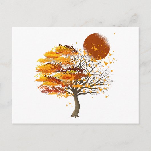 Cartes Pour Fêtes Annuelles Nature Faune Pleine lune Arbre Foule Des Oiseaux F (Devant)