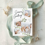 Cartes Pour Fêtes Annuelles Naturellement Joyeux | Christmas Photo Collage<br><div class="desc">Notre magnifique carte photo de vacances rustique chic dispose de quatre de vos photos de famille de carrés préférées dans une mise en page collage. "Bonnes Fêtes" apparaît en haut dans la typographie en écriture manuscrite sur un arrière - plan en damier blanc agrémenté d'un feuillage botanique vert clair, pour...</div>