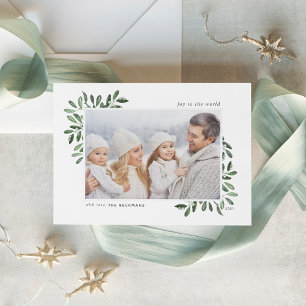 Cartes Pour Fêtes Annuelles Naturellement Joyeux   Elégante photo aquarelle