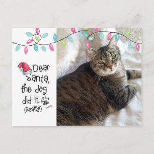 Cartes Pour Fêtes Annuelles Naughty Chat Funny Chère Père Noël Lettre Photo No