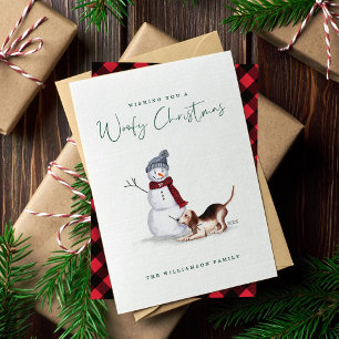 Cartes Pour Fêtes Annuelles Naughty Chien Aquarelle Beagle Jouer Avec Snowman