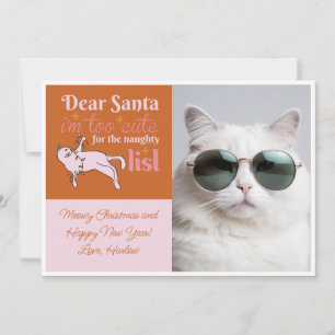 Cartes Pour Fêtes Annuelles Naughty List Cute Chat Photo Deux Tons