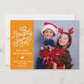 Cartes Pour Fêtes Annuelles Naughty or Nice Funny Jote Kids Sibling Photo (Devant)