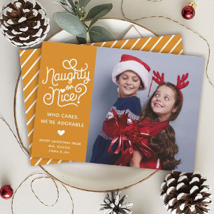 Cartes Pour Fêtes Annuelles Naughty or Nice Funny Jote Kids Sibling Photo