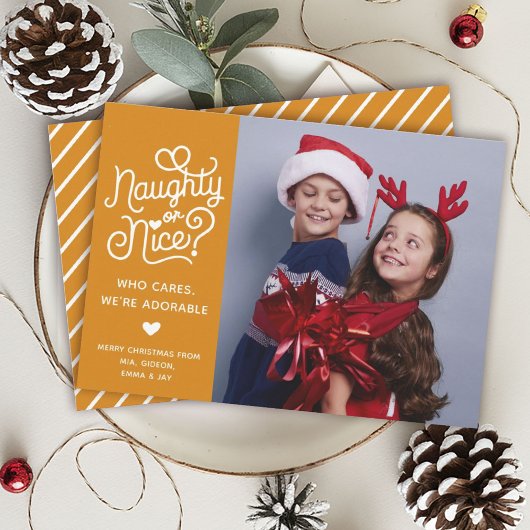 Cartes Pour Fêtes Annuelles Naughty or Nice Funny Jote Kids Sibling Photo