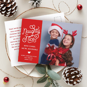 Cartes Pour Fêtes Annuelles Naughty or Nice Funny Jote Kids Sibling Photo