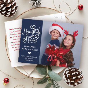 Cartes Pour Fêtes Annuelles Naughty or Nice Funny Jote Kids Sibling Photo