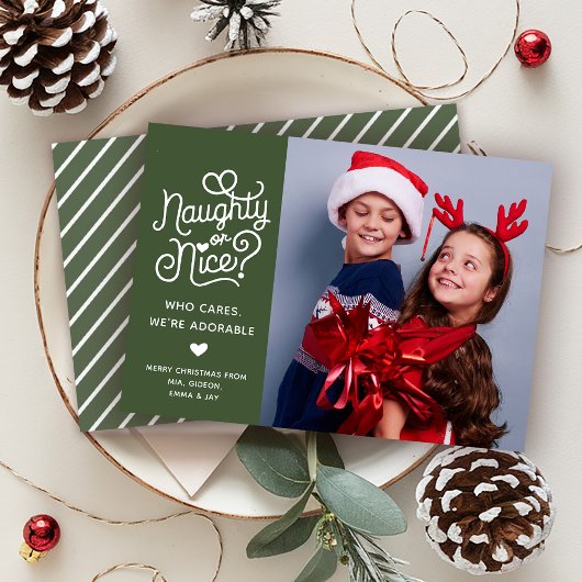 Cartes Pour Fêtes Annuelles Naughty or Nice Funny Jote Kids Sibling Photo