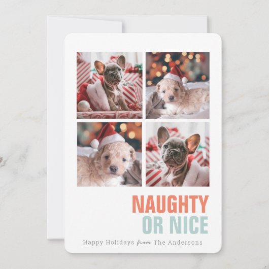 Cartes Pour Fêtes Annuelles Naughty or Nice Simple Pet 4 Photos Vacances (Devant)