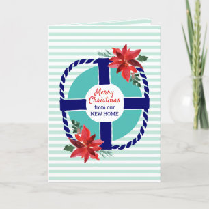 Cartes Pour Fêtes Annuelles Nautical Beachy Poinsettia Nouvelle adresse