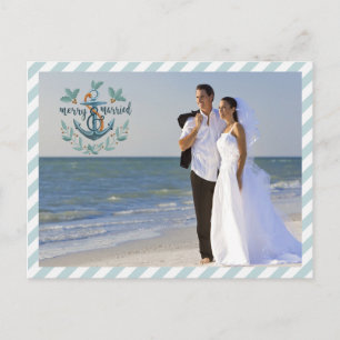Cartes Pour Fêtes Annuelles Nautical Merry & Mariés, Rayures Sarcelle, Deux Ph