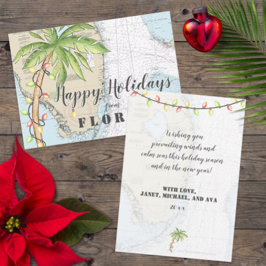Cartes Pour Fêtes Annuelles Nautical Tropical Joyeux Vacances De Floride
