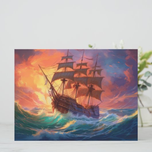 Cartes Pour Fêtes Annuelles Navire À Voile Sur Une Mer Tempérée (Debout devant)