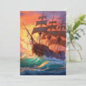 Cartes Pour Fêtes Annuelles Navire À Voile Sur Une Mer Tempérée (Debout devant)