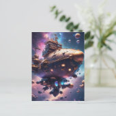 Cartes Pour Fêtes Annuelles Navire de pirate cosmique flottant dans l'espace (Debout devant)
