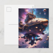 Cartes Pour Fêtes Annuelles Navire de pirate cosmique flottant dans l'espace (Devant / Derrière)