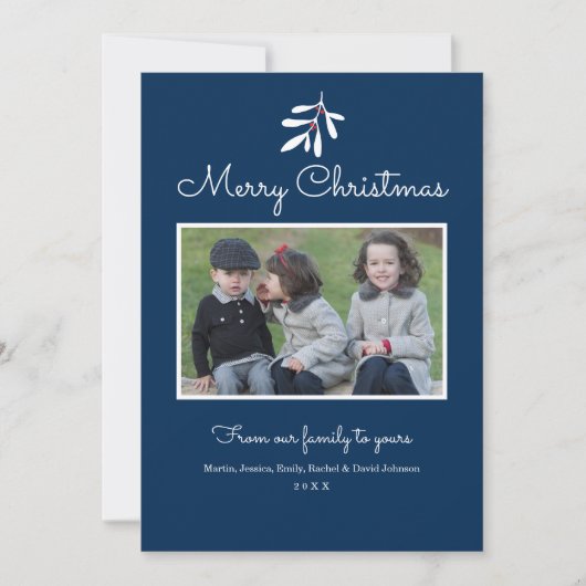 Cartes Pour Fêtes Annuelles Navy Blue Holly & Berries Joyeux Noël 2017 (Devant)