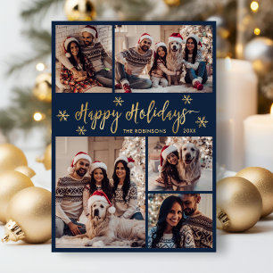 Cartes Pour Fêtes Annuelles Navy et flocon de neige doré 5 Photo Collage Noël