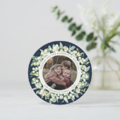Cartes Pour Fêtes Annuelles Navy Round/Square Snowberry+Eucalyptus Photo (Debout devant)