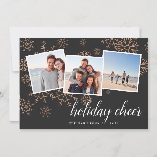 Cartes Pour Fêtes Annuelles Neige dorée| Collage photo Rose Gold Snowflake (Devant)