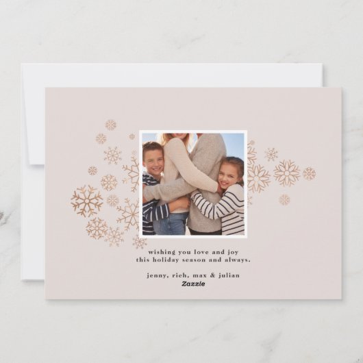 Cartes Pour Fêtes Annuelles Neige dorée| Collage photo Rose Gold Snowflake (Dos)