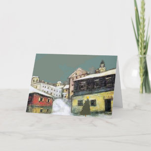 Cartes Pour Fêtes Annuelles Neige du village avec sapin de Noël