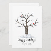 Cartes Pour Fêtes Annuelles Neige Et Oiseaux Rouges Noël Joyeux (Devant / Derrière)