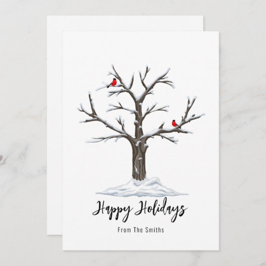 Cartes Pour Fêtes Annuelles Neige Et Oiseaux Rouges Noël Joyeux (Devant / Derrière)