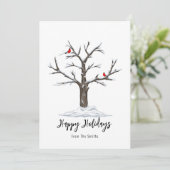 Cartes Pour Fêtes Annuelles Neige Et Oiseaux Rouges Noël Joyeux (Debout devant)