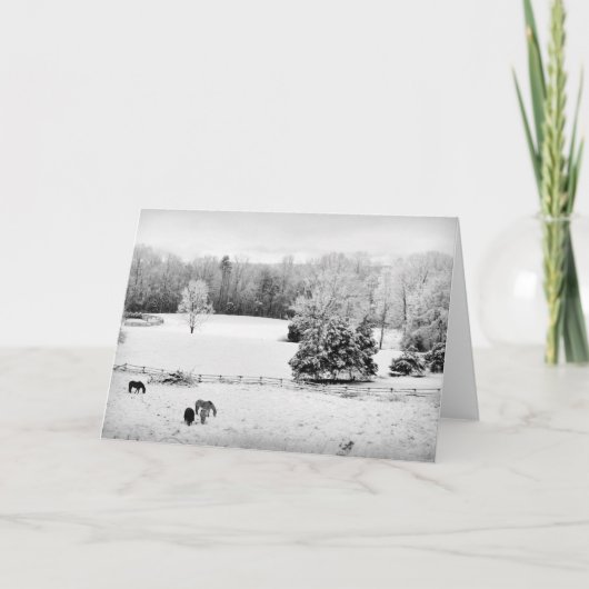 Cartes Pour Fêtes Annuelles Neige fraîche tombée au ranch du cheval (Devant)