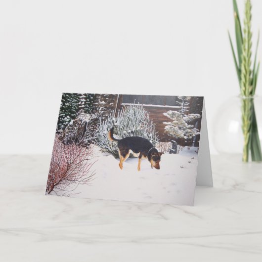Cartes Pour Fêtes Annuelles Neige hivernale avec chien noir mignon à noël (Devant)
