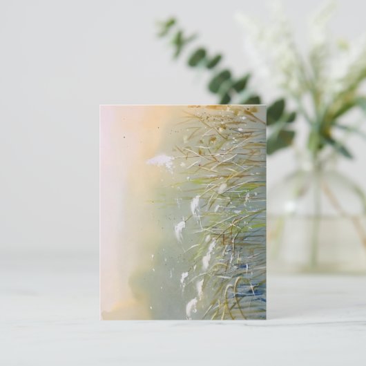 Cartes Pour Fêtes Annuelles Neige Sur L'Herbe De Marais En Aquarelles (Debout devant)