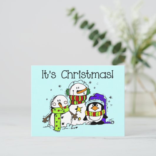 Cartes Pour Fêtes Annuelles Neiges et pingouins C'est Noël (Debout devant)