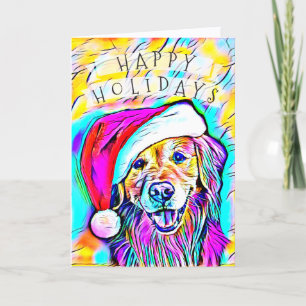 Cartes Pour Fêtes Annuelles Neon Bright Colonnes Noël Golden Retriever Art