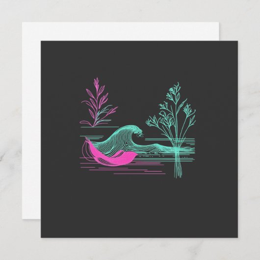 Cartes Pour Fêtes Annuelles NEON CALM – Retro Wave & Botanical Line Art (Devant / Derrière)