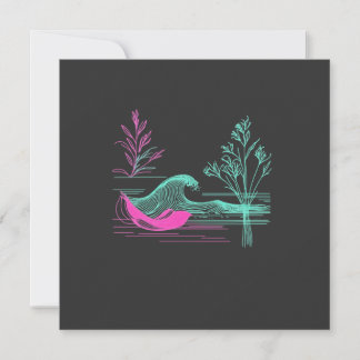 Cartes Pour Fêtes Annuelles NEON CALM – Retro Wave & Botanical Line Art