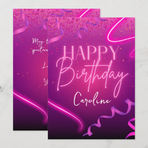 Cartes Pour Fêtes Annuelles Neon rose violet Confetti Joyeux anniversaire