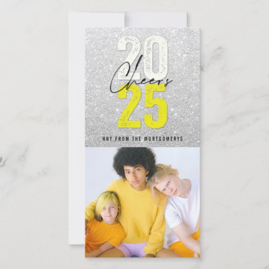 Cartes Pour Fêtes Annuelles Neon Yellow Cheers 2025 Parties scintillant Nouvel (Devant)