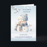 Cartes Pour Fêtes Annuelles Nephew Blue Christmas Snowman<br><div class="desc">Carte de Noël avec petit bonhomme de neige bleu,  brindille de pin argenté et bauble.</div>