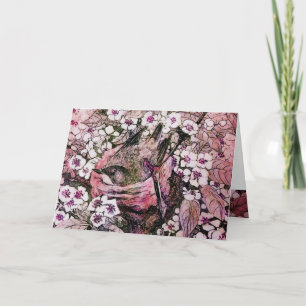 CARTES POUR FÊTES ANNUELLES NEST D'OISEAU, ARBRE AUX FLEURS DE PRINTEMPS ROUGE