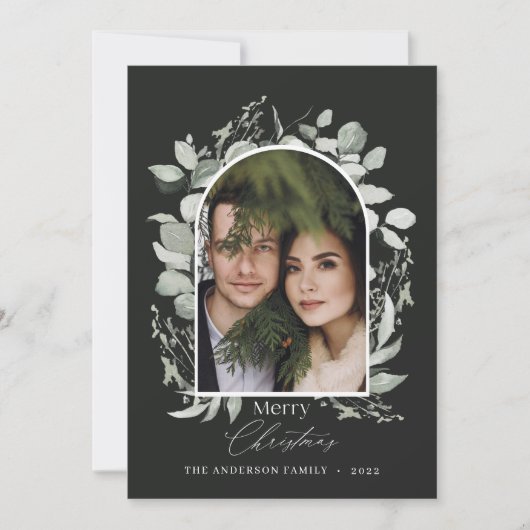 Cartes Pour Fêtes Annuelles Nettoyer moderne élégant botanique vert gris photo (Devant)