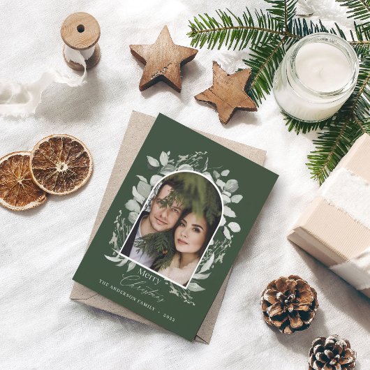 Cartes Pour Fêtes Annuelles Nettoyer moderne élégant botanique vert gris photo