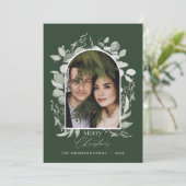 Cartes Pour Fêtes Annuelles Nettoyer moderne élégant botanique vert gris photo (Debout devant)