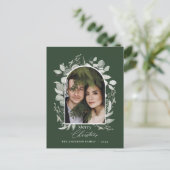 Cartes Pour Fêtes Annuelles Nettoyer moderne élégante photo vert botanique (Debout devant)