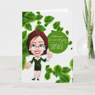 Cartes Pour Fêtes Annuelles New Customer Welcome Businesswoman Caricature