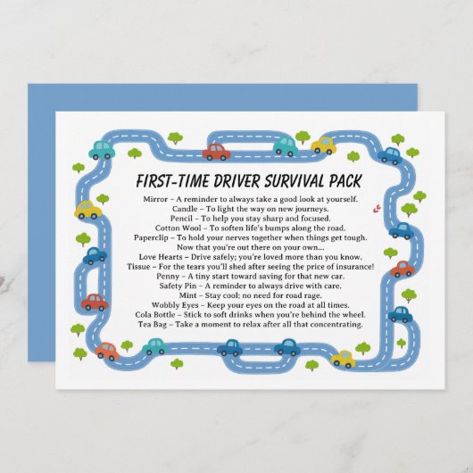 Cartes Pour Fêtes Annuelles New Driver Survival Kit | Funny Driving (Devant / Derrière)