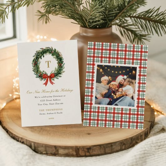 Cartes Pour Fêtes Annuelles New Home for the Holidays Wreath Monogram