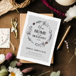Cartes Pour Fêtes Annuelles New Home Rustic Winter Wreath Christmas<br><div class="desc">New Home for the Holidays! This elegant Christmas card design also serves as a moving announcement. Announce your change of address to friends and family this winter holiday season. The rustic modern card features a watercolor painted wreath decorated with winter foliage, bits of pine, berries, and pinecones. The soft color...</div>