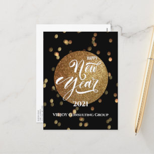 Cartes Pour Fêtes Annuelles New Year 2021   Corporate Business Gold Confetti